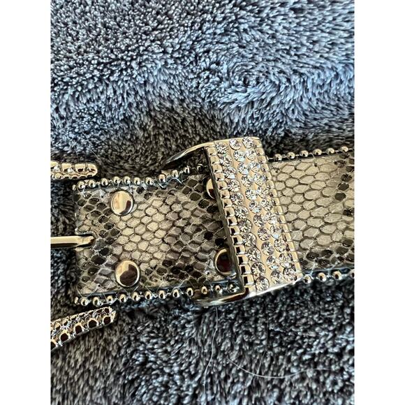 Chico\'s Belt Statement Studded Plastic Rhinestone Faux Snakeskin Silver 37.5 In. main image 16